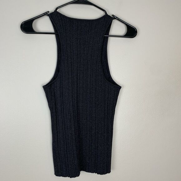 NWT Madewell Crop Tank Top Medium Black Shimmer Cross straps Stretch Sleeveless - Picture 2 of 8